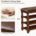 Homleke Solid Wood Shoe Storage Bench with Cushion,Classic Turned Ball Legs | 3-Tier Tall Entryway Bench with Leather Seat, Holds Up to 12 Pairs, for Hallway and Bedroom, Walnut, 39.4 Inch