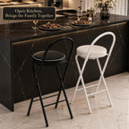 Folding Bar Stool with Backrest Counter Height Chair Padded Seat Cushion Space Saving Foldable Stool for Kitchen Island Extra Portable Indoor Seating(Black,25.6" Seat Height (65cm))