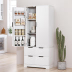 72" Modern Fluted Kitchen Pantry Cabinet, Freestanding Food Storage Cupboard with 2 Large Drawers & 8-Door Spice Rack,Storage Organizer for Kitchen, Bathroom, Dining Room,White