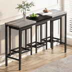 KEIKI 60.24” Long Bar High Top Dining Table and 3 Hanging Stools Chairs Set, Wood Behind Couch Sofa Counter Height Pub Furniture for Breakfast, Kitchen Living Party Room, Gery & Black