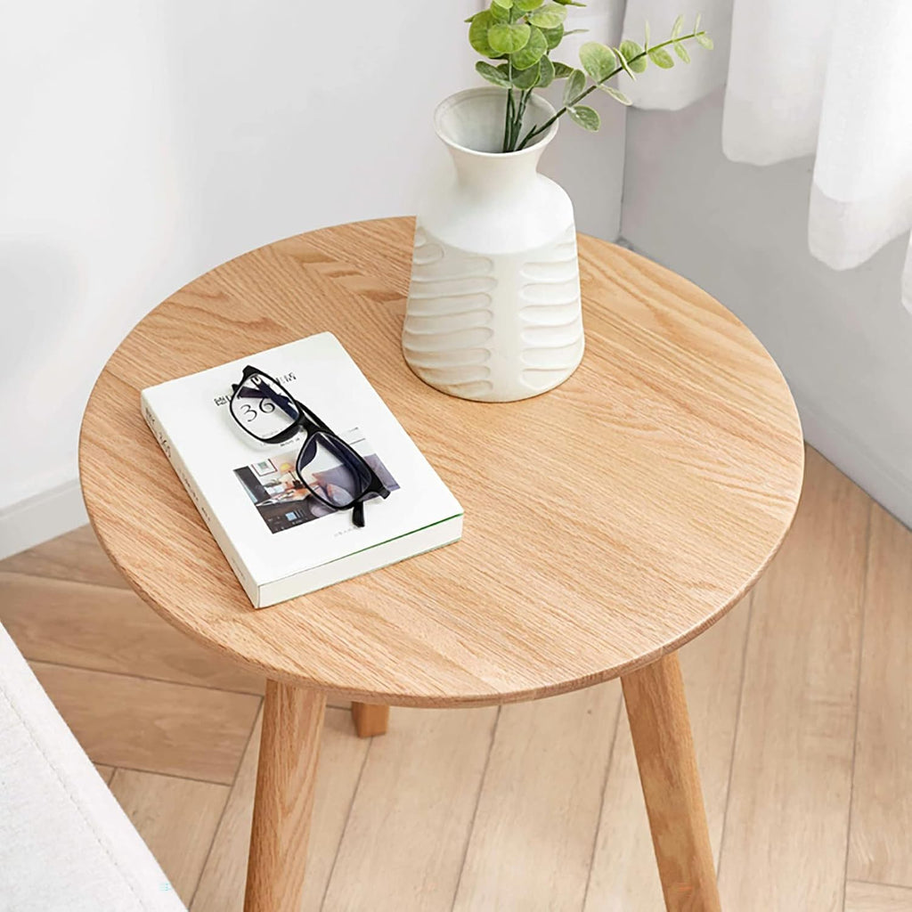 Round End Table for Living Room Coffee Side Table, Durable All Natural Solid Oak Wood Side Table for Living Room, Bedroom, Balcony, Easy to Maintain (Natural)