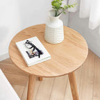 Round End Table for Living Room Coffee Side Table, Durable All Natural Solid Oak Wood Side Table for Living Room, Bedroom, Balcony, Easy to Maintain (Natural)