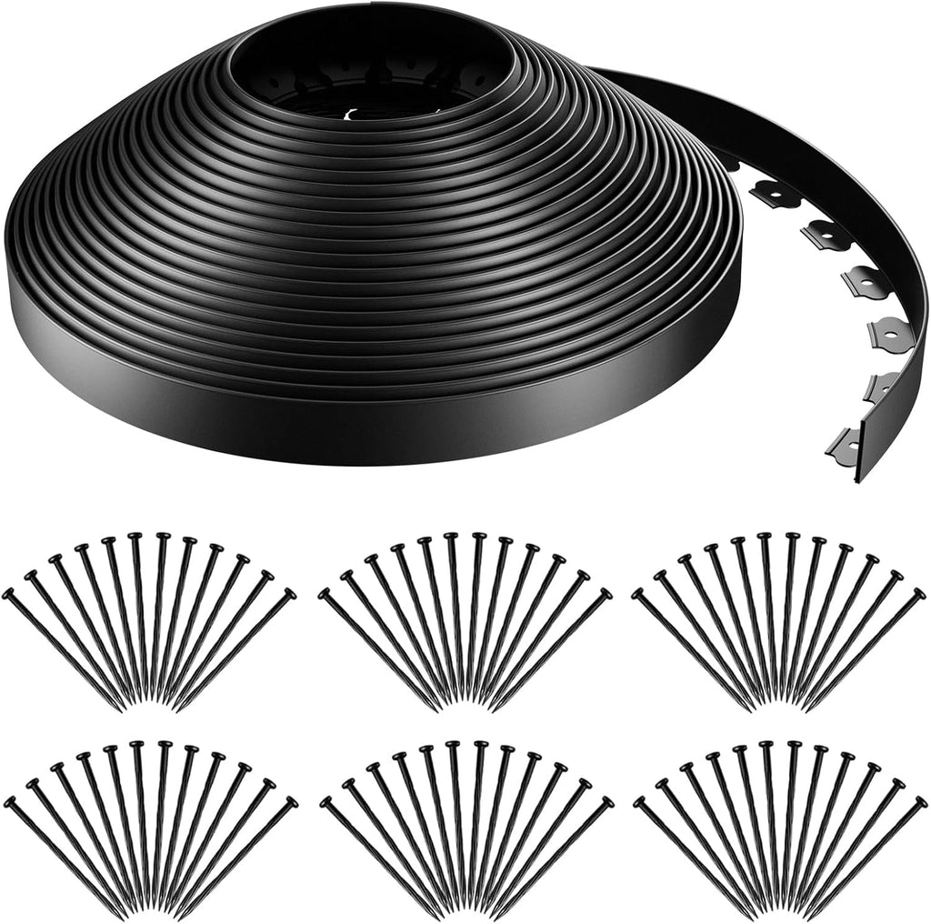AGTEK 118FT Plastic Landscape Edging Kit 2inch Height No-Dig Garden Edging Border Lawn Edging Roll for Flower Bed Lawn Yard, Black, with 72 Anchoring Spikes