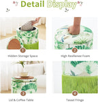 Round Fringe Ottoman with Storage, Farmhouse Tassel Velvet Footrest Stool, Flip Top Vanity Ottoman Chair for Living Room Bedroom