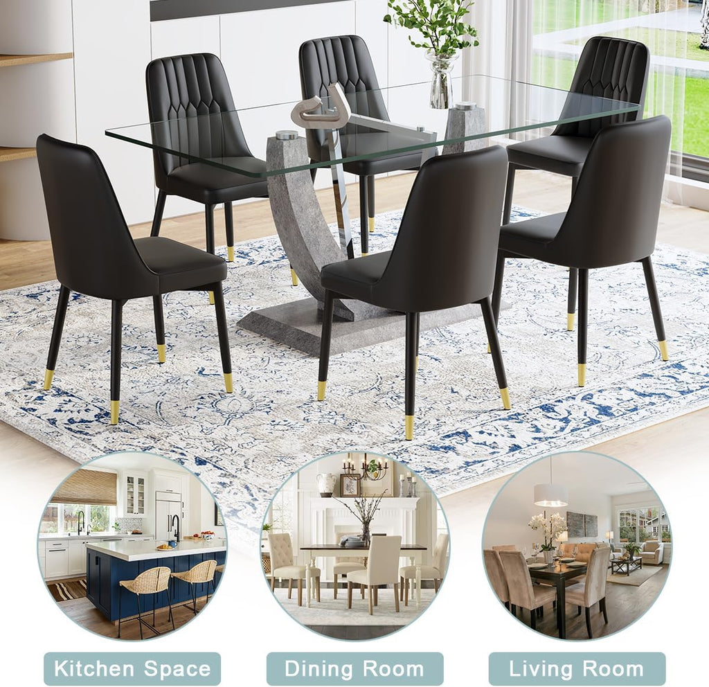 71" Glass Dining Table Set for 8, 9 Piece Dining Room Table Set with Upholstered Chairs, Kitchen Table Set for 8 for Home, Apartment, or Villa