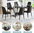 71" Glass Dining Table Set for 8, 9 Piece Dining Room Table Set with Upholstered Chairs, Kitchen Table Set for 8 for Home, Apartment, or Villa