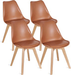 VECELO Dining Chairs Set of 4, Mid-Century Modern Kitchen & Dining Room Chairs, PU Leather Upholstered Seat, Solid Wood Legs, Armless, Non-Slip Feet, Orange