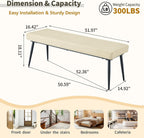 Modern Upholstered Dining Bench for 2-3, Leather Bench with High-Resilience Sponge Cushion, Reinforced Center Beam, Electroplated Arched Metal Legs, Entryway Bedroom Dining Room Bench, Beige