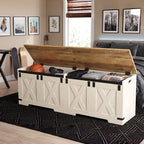 Hzuaneri 59" Farmhouse Storage Chest and Bench | 70 Gal | 330lb Seat | Soft-Close Hinges | Retro White | Shoe and Blanket Storage for Bedroom, Living Room, Entryway | Easy Assembly | SB15014X