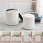 oakvivo Round Set of 2 Ottoman with Storage, Boucle Storage Ottoman Foot Stool, Soft Teddy Upholstered Small Vanity Stool, Ottomans Padded Seat Foot Rest for Living Room Bedroom, White