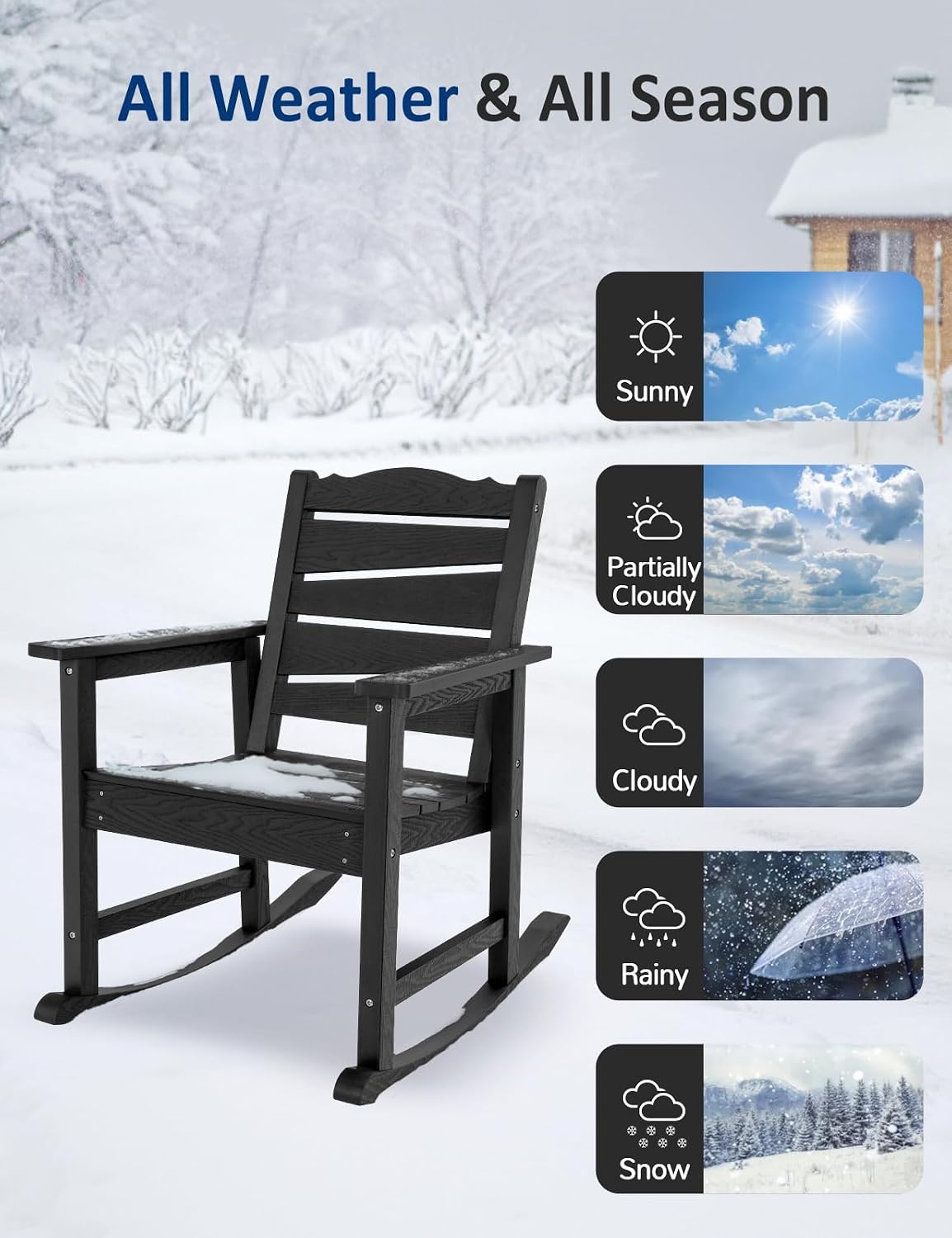 Patio Rocking Chairs Set of 2, Weatherproof HIPS Outdoor Rocking Chair for Adults, 400LBS Support Heavy Duty Porch Rocking Chairs for Garden, Lawn, Backyard, Outdoor and Indoor (Black)
