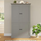 Freestanding Kitchen Pantry,Tall Storage Workstation with 4 Doors, 6 Door Shelves, Removable Shelves and 6 Wine Racks for Dining Room (Grey-FK)