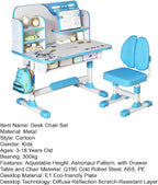 Upgraded Kid's Desk and Chair Set, Adjustable Children's Study Table with Bookshelf and Storage Drawer, 50-Degree Tiltable Desktop with Chair for Bedroom (Blue1 111cm)