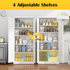 Steeloong 71"Metal Pantry Storage Cabinet with Doors & 4 Adjustable Shelves | Kitchen Pantry Cabinet,White Kitchen Cabinet with 2 Gold Handles,Tall Cabinet for Livingroom,Pantry, Bathroom,Kitchen
