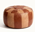 Thgonwid Unstuffed Moroccan Storage Pouf Foot Stool Ottoman Seat Handmade Faux Leather Bean Bag Floor Chair Foot Rest for Living Room, Bedroom or Balcony (Brown & Khaki)