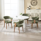 ROCITY Green Dining Chairs Set of 6 Upholstered Dining Room Chairs, Mid Century Modern Kitchen Chairs with Curved Backrest and Wooden Legs for Dining,Living Room