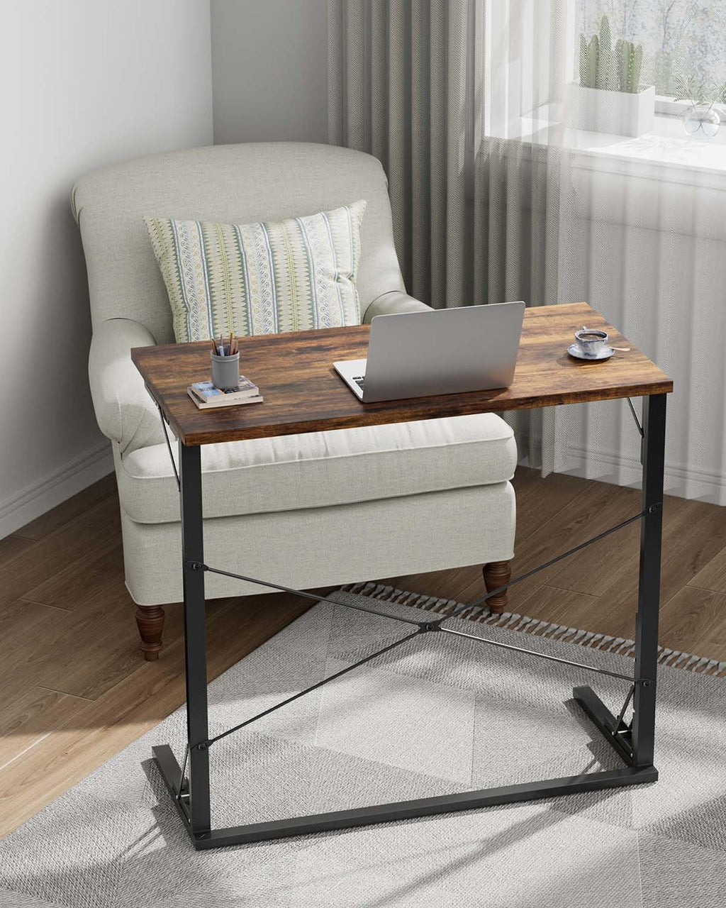 Vantic 31.5" Folding TV Tray Table for Eating on Couch, Rustic Brown | Foldable Couch Desk Table for Small Spaces, Extra Large TV Dinner Trays, Portable Fold Computer Writing Desk for Home Office