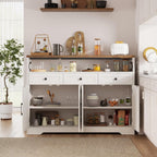 51" Farmhouse Buffet Sideboard Cabinet with Storage, White Kitchen Storage Pantry Cabinet with Drawers, Wood Cupboard Hutch, Coffee Bar Station Table for Kitchen, Living Room, Dining Room