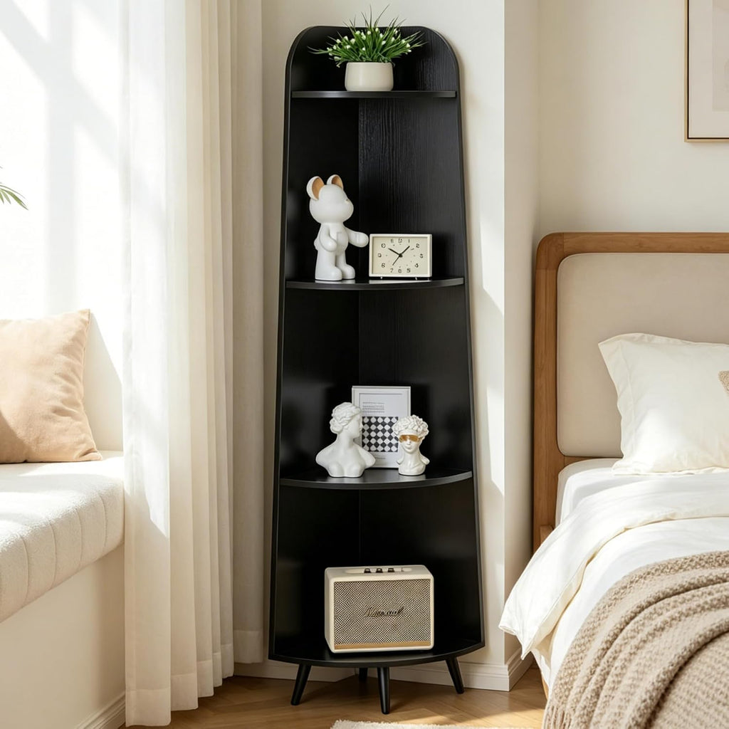 VECELO Large Corner Shelf - 66.93" Tall 4-Tier Organizer, Modern Corner Bookshelf for Display & Storage, Home Decor for Living Room, Bedroom, Black