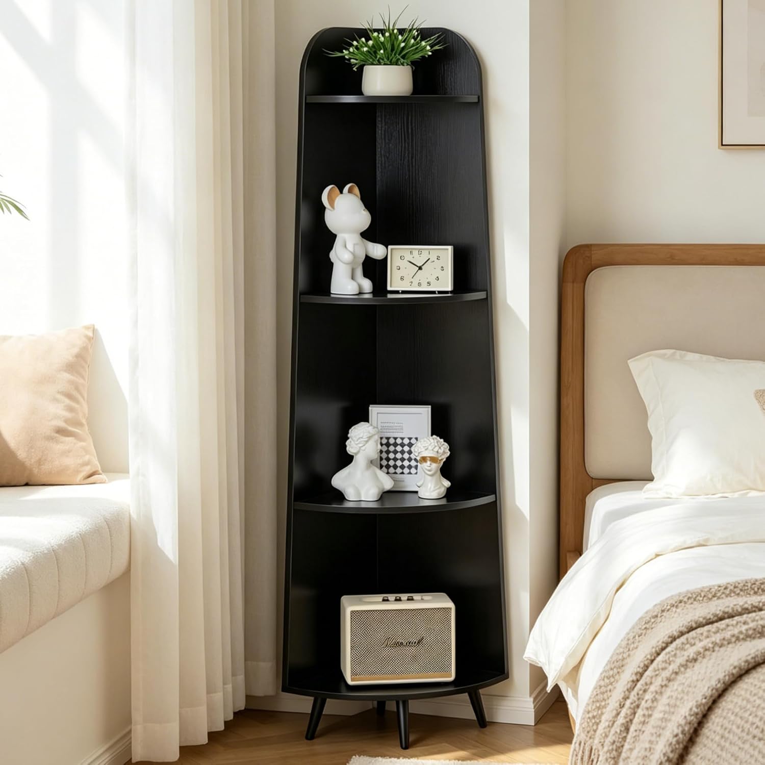 VECELO Large Corner Shelf - 66.93" Tall 4-Tier Organizer, Modern Corner Bookshelf for Display & Storage, Home Decor for Living Room, Bedroom, Black