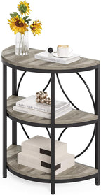 LITTLE TREE Half Moon End Table, Half Round Side Table for Living Room, 3-Tier Half Circle Night Stand for Bedroom, Grey Small Wood Accent Table for Couch, Sofa, Bed