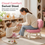 Rolling Low Stool with Backrest, Cloud Comfort Swivel Stool，Gray | Rolling Backrest Chair with Padded Seat & 360° Silent Casters, Cloud-Soft Cushion for Workshops, Garages, Studios, Home