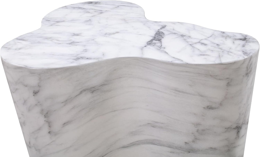 First of a Kind Tall Side Table in White Marble Concrete