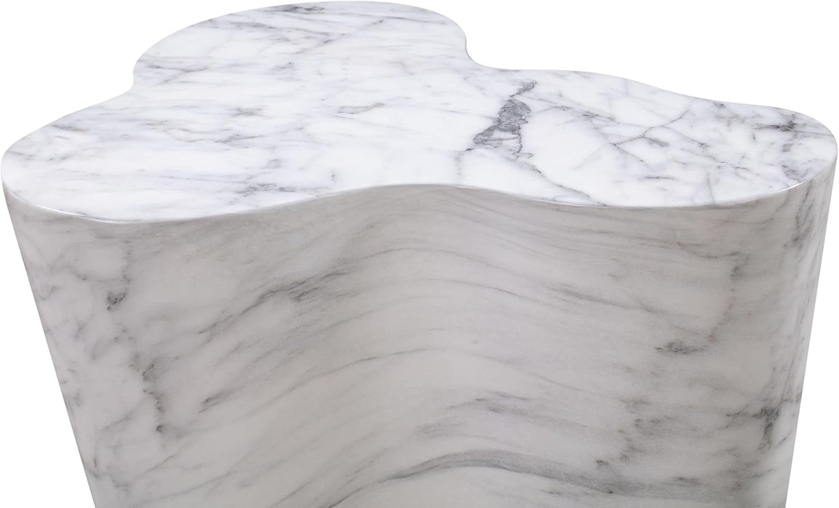 First of a Kind Tall Side Table in White Marble Concrete