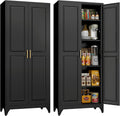 75" Tall Metal Storage Cabinet, Kitchen Pantry Storage Cabinets with Doors and 4 Shelves, Black Pantry Cabinet, Utility Kitchen Cupboard, Large Steel Cabinets for Dining, Office, Living Room