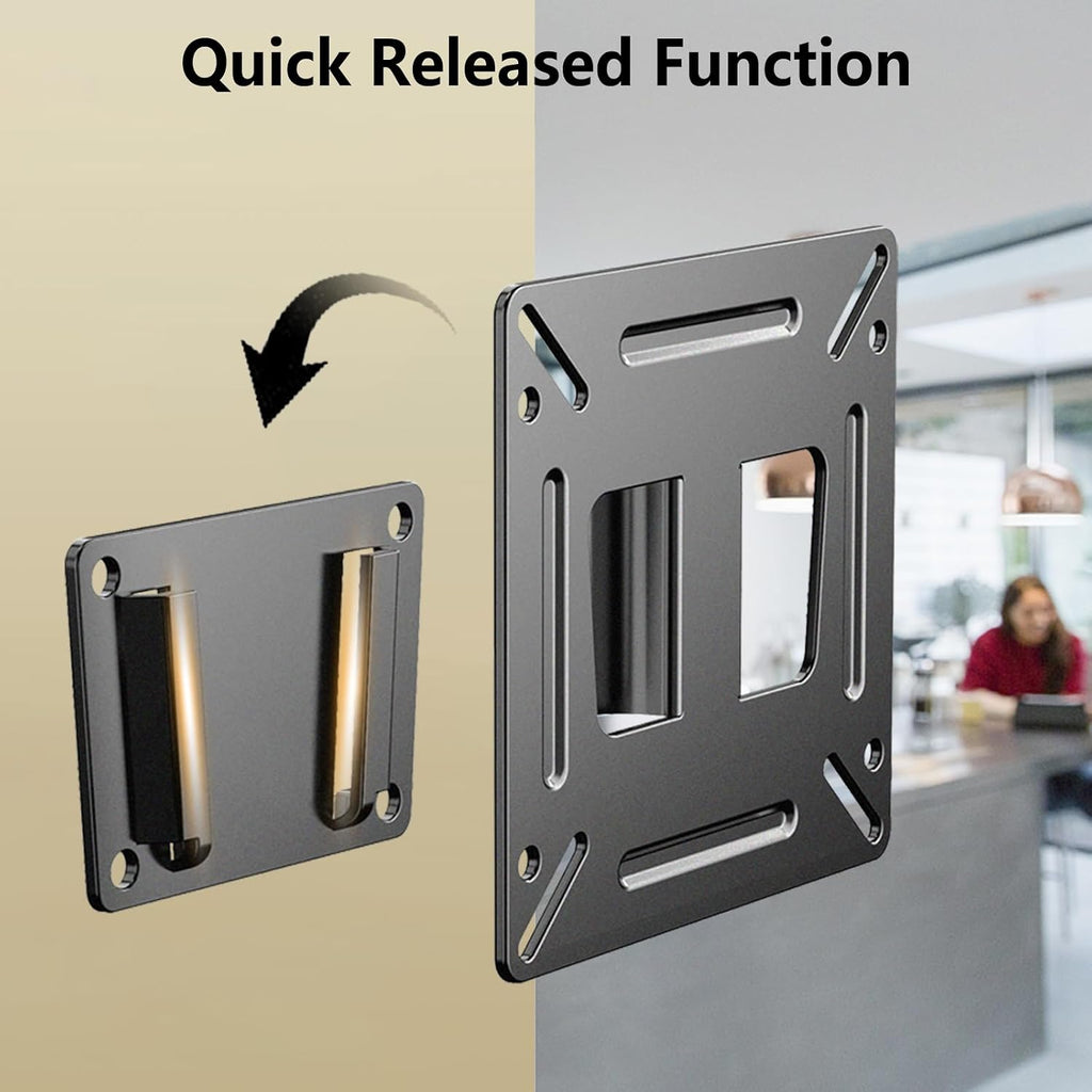 Nuyoah Monitor Wall Mount RV TV Mount Low Profile Wall Bracket VESA Mount | Small TV Mount for 14”-27” Monitor Computer Screens, Ultra Slim TV Bracket Fixed VESA 75x75 100x100mm Easy Mount for Camper
