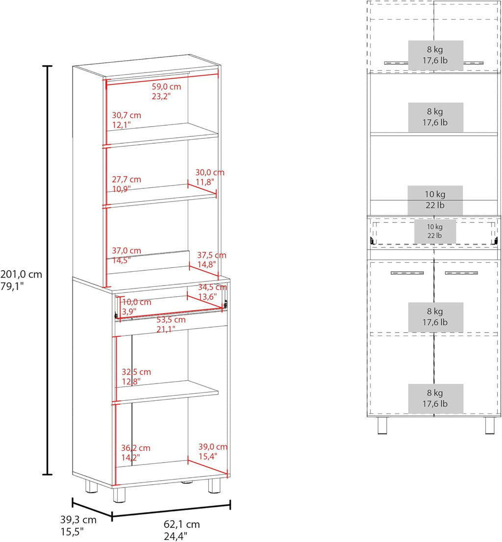 24" Beggs Kitchen Pantry, 4 Doors, 1 Drawer, 4 Legs, 4 Shelves, Natural Oak/White - Kitchen – Tall Kitchen Storage & Pantry Organization for Kitchen, Dining Room & Utility Room Organization