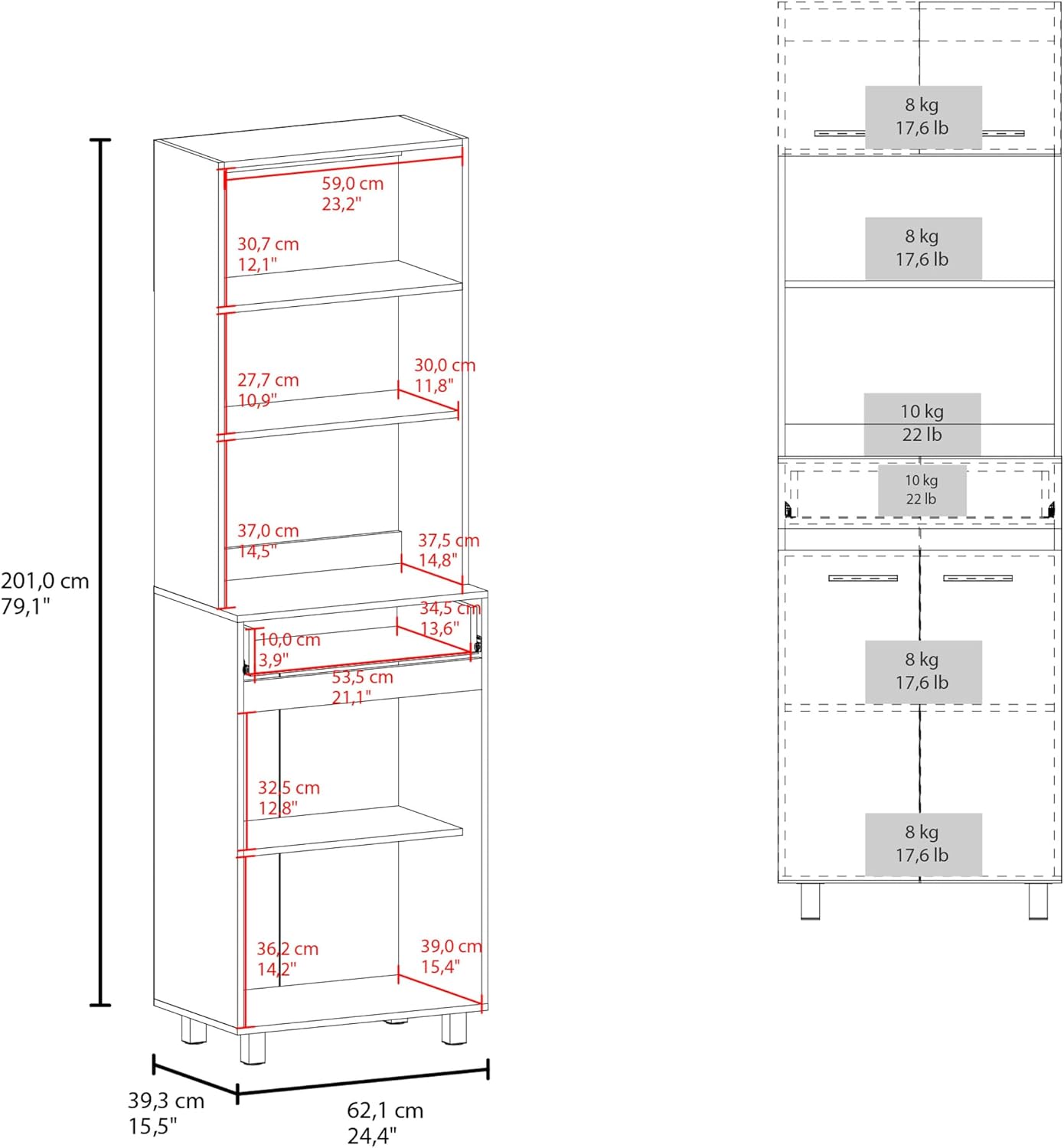 24" Beggs Kitchen Pantry, 4 Doors, 1 Drawer, 4 Legs, 4 Shelves, Natural Oak/White - Kitchen – Tall Kitchen Storage & Pantry Organization for Kitchen, Dining Room & Utility Room Organization