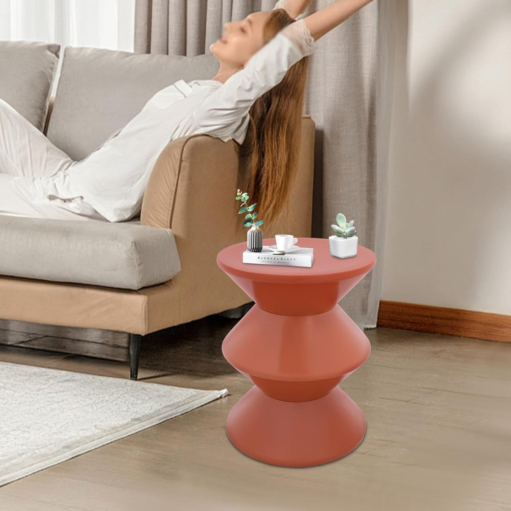 Round Side Table,Modern Hourglass Shaped Accent Stool, Minimalist Sofa Side Table Round Small Coffee End Table for Living Rooms, Bedrooms,Offices (Orange)