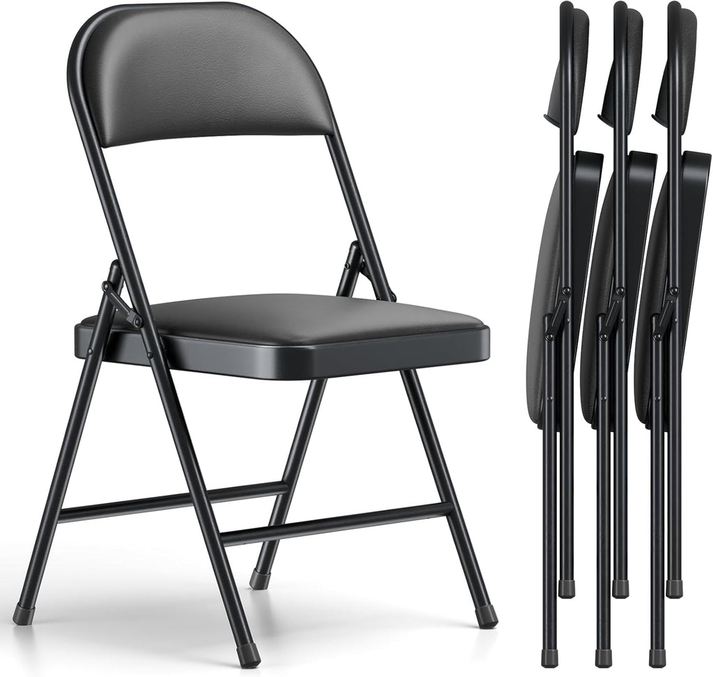 Folding Chair 4 Pack, Comfy PU Leather Padded Folding Chairs for Outside and Indoor, Heavy Duty Portable Foldable Metal Commercial Seat for Home Office, Dorm, Party, Backyard, Lawn, Patio