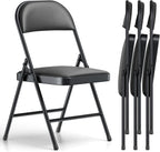 Folding Chair 4 Pack, Comfy PU Leather Padded Folding Chairs for Outside and Indoor, Heavy Duty Portable Foldable Metal Commercial Seat for Home Office, Dorm, Party, Backyard, Lawn, Patio