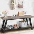 43" Wood Long Modern Farmhouse Entryway Bench, Wood Bedroom End of BedBench, Vintage Mid Century Rustic Style, Perfect for Mudroom, Storage, Living Room, Light Grey