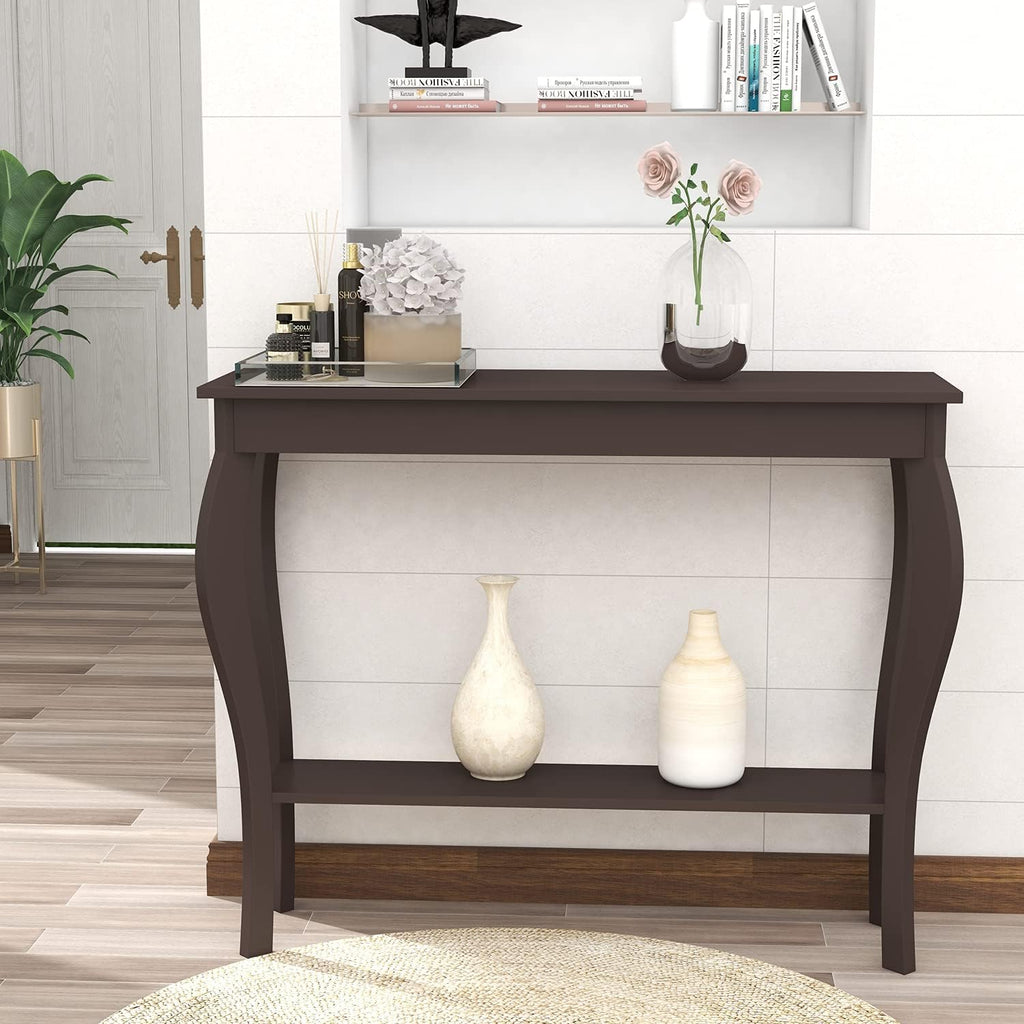 ChooChoo 39" Narrow Entryway Table with Storage Shelf, Espresso | Console Table with Curved Legs, Chic Accent Sofa Table with Shelves for Entryway, Living Room, Hallway