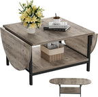 SAYGOER Folding Coffee Tables for Living Room 2-Tier Extended Coffee Table with Storage Vintage Farmhouse Center Table for Large or Small Spaces, Foldable, Gray Wash
