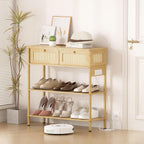 Entryway Table Sofa Console Table, Bamboo Small Entry Way Table with Drawers Storage and Power Outlets for Living Room, Hallway, Foyer, Entrance
