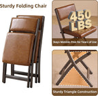 Folding Chairs with Cushion 2 Pack, High-Resilience Foam, Yellowish-brown | 450LBS Capacity, 2-Inch Thick Cushion, 4.7" Folded, Foldable Dining Chairs for Kitchen Dining Room Wedding Office Party