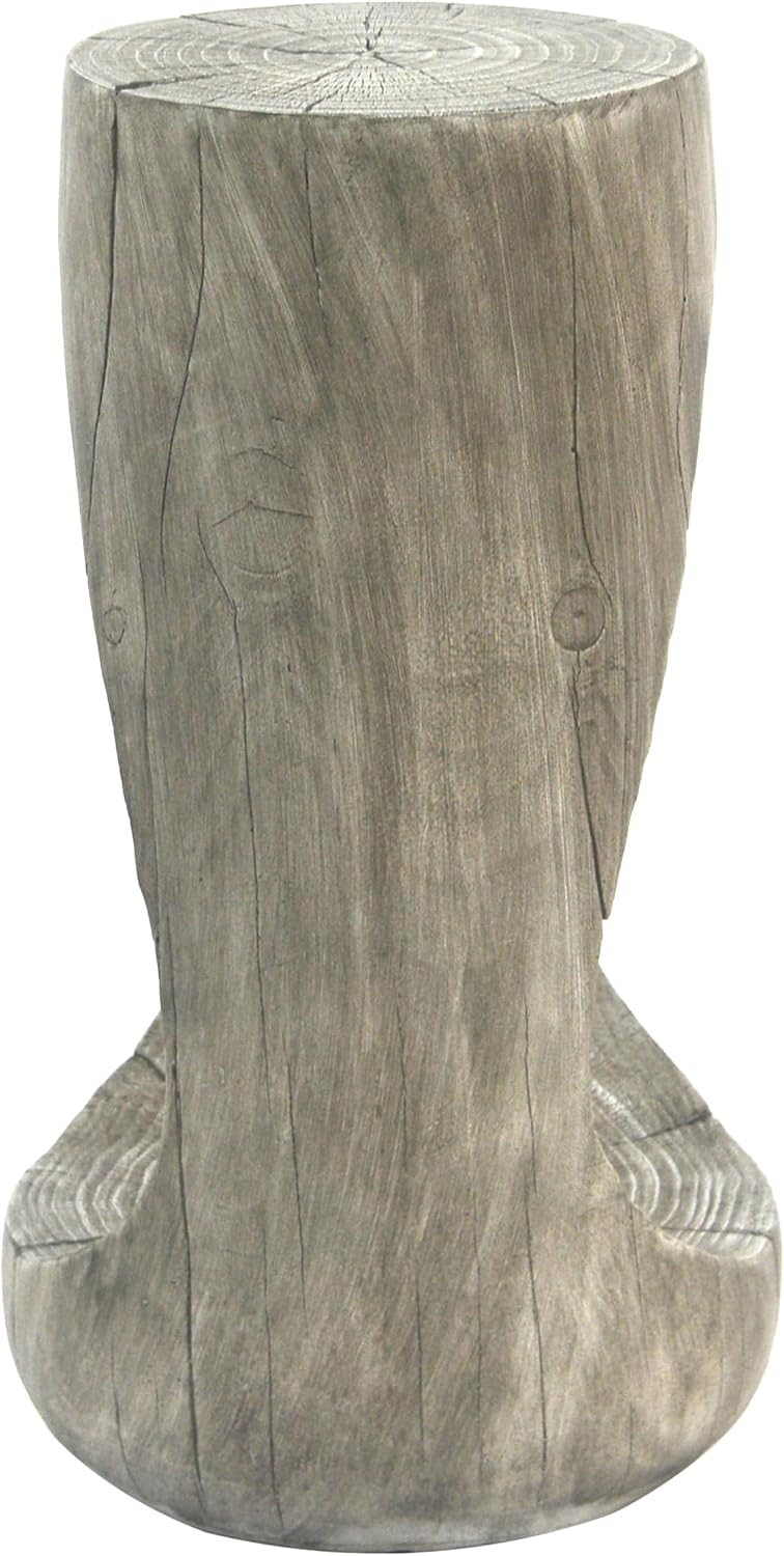 14.96" Side Table,Hollow Design End Patio Garden Stool Decorative Accent Table for Balcony Beach Pool Side,Lightweight Concrete,Wood Like Texture,Grey