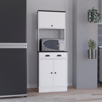 Apex Kitchen Pantry 66.3" H with Drawer, 2 Cabinets, and Microwave Stand, White/Black