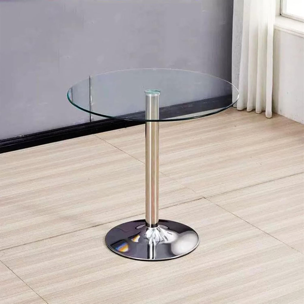 23.4" Round Glass Dining Table, Modern Circular, Sturdy Base and Perfect for 2-4 Seat, Bistro Style for Dining Room, Living Room, Balcony, Cafe