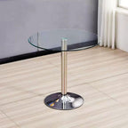 23.4" Round Glass Dining Table, Modern Circular, Sturdy Base and Perfect for 2-4 Seat, Bistro Style for Dining Room, Living Room, Balcony, Cafe