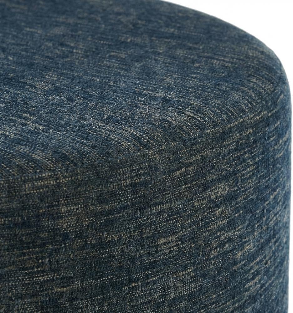 Blue Round Woven Fabric Upholstered Ottoman, 38 Inches, Lightweight, Stylish Outdoor Furniture for Patio, Garden, Balcony