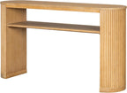 Vintage Farmhouse Console Table with Fluted Legs & Ash Veneer Top - Oval Entryway Sofa Table, Rustic Accent with Open Storage Shelf, Distressed Finish Options (Natural9)