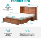 BALUS Murphy Bed, Queen Cabinet Bed with 2 Spacious Storage Drawers-Cherry | USB Charing Station, Spacious Drawer, Space Saving, Queen Bed Frame