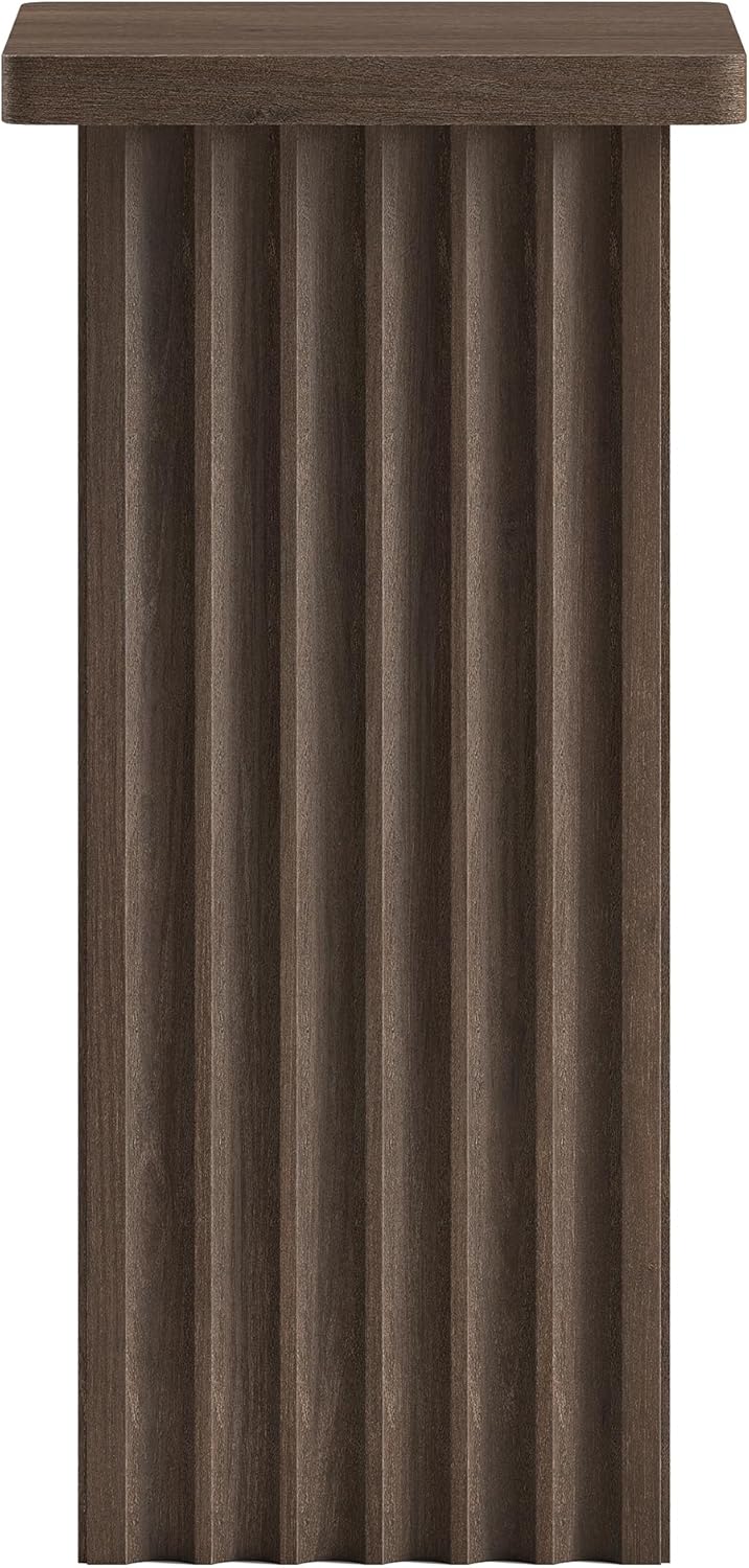 Henn&Hart 11" Fluted Modern Square End Table, Ribbed Side Table, Nightstand for Living Room, Office, Family Room, or Bedroom, Heritage Oak