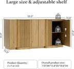 Brafab Buffet Cabinet, 110" Modern Farmhouse Accent Sideboard Cabinet with 8 Doors, Wood Fluted Credenza for Living Room and Kitchen, Natural Oak