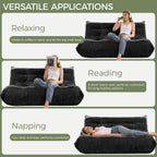 SUYOLS Bean Bag Chair, Loveseat Fireside Chair Large Bean Bag Sofa for Adults, Memory Foam Two Seater Couch Gaming Chairs with Comfy Design, Lazy Floor Sofa for Living Room, Bedroom, Dark Gray